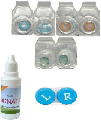 

ORNATE 3 Pair ( Blue, Honey, Turquoise ) Zero Power Monthly Contact Lens Monthly Contact Lens(0, Multicolor, Pack of 3)