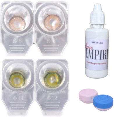 

Choice Empire 2 Pair Zero Power Monthly Contact Lens With Solution - Brown-Green Color Lens Monthly Contact Lens(0 dioptres, Brown, Green, Pack of 4)