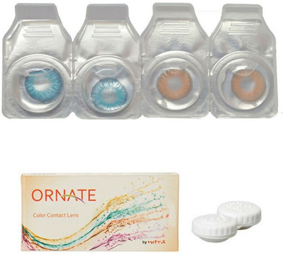 

ORNATE Blue & Honey Colored Contact Lens 2 Pair with case (0 Power) Monthly Contact Lens(0, Blue, Honey, Pack of 3)