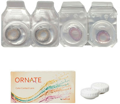 

ORNATE Grey & Voilet Colored Contact Lens 2 Pair with case (0 Power) Monthly Contact Lens(0, Grey, Voilet, Pack of 3)