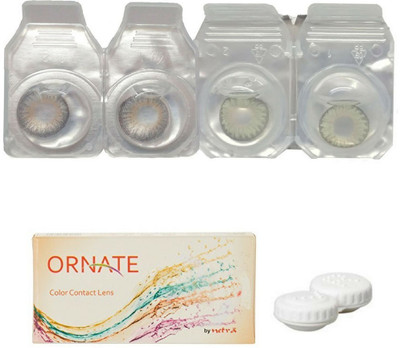 

ORNATE Grey & Green Colored Contact Lens 2 Pair with case (0 Power) Monthly Contact Lens(0, Grey, Green, Pack of 3)
