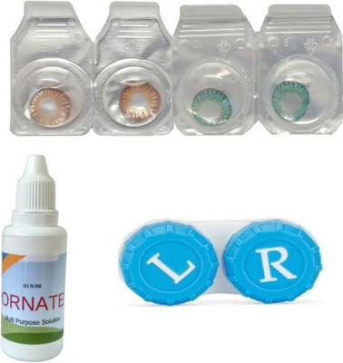 

ORNATE Brown & Turquoise Colored Contact Lens 2 Pair with case and solution (0 Power) Monthly Contact Lens(0, Brown,Turquoise, Pack of 3)