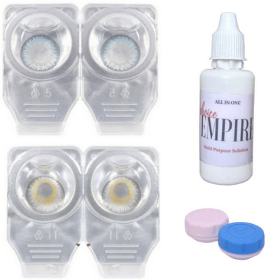 

Choice Empire 2 Pair Zero Power Monthly Contact Lens With Solution - Blue-Dark Grey Color Lens Monthly Contact Lens(0 dioptres, Blue, Dark Grey, Pack of 4)
