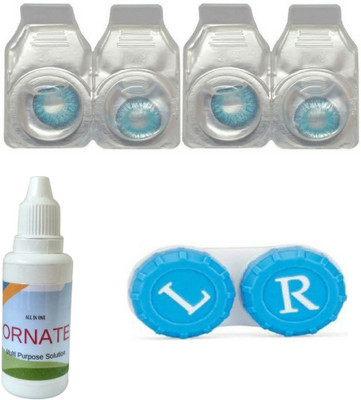

ORNATE Blue Colored Contact Lens 2 Pair with case and solution (0 Power) Monthly Contact Lens(0, Blue, Pack of 3)