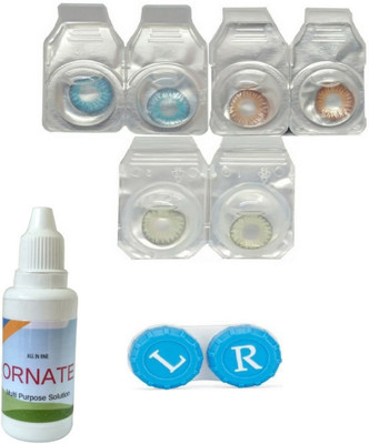 

ORNATE 3 Pair ( Blue, Brown, Green ) Zero Power Monthly Contact Lens Monthly Contact Lens(0, Multicolor, Pack of 3)