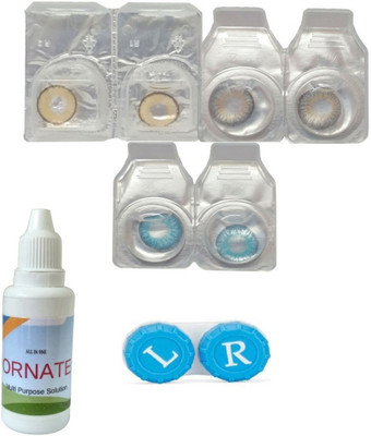 

ORNATE 3 Pair ( Hazel, Grey, Blue ) Zero Power Monthly Contact Lens Monthly Contact Lens(0, Multicolor, Pack of 3)