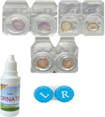 ORNATE 3 Pair ( Voilet, Hazel, Honey ) Zero Power Monthly Contact Lens Monthly Contact Lens(0, Multicolor, Pack of 3)