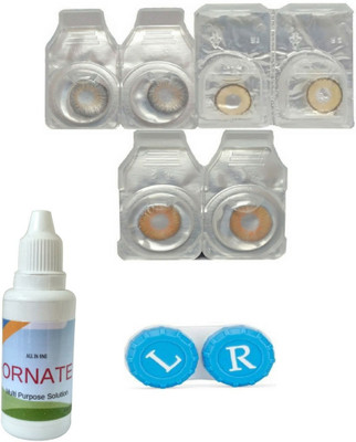 

ORNATE 3 Pair ( Grey, Hazel, Honey ) Zero Power Monthly Contact Lens Monthly Contact Lens(0, Multicolor, Pack of 3)