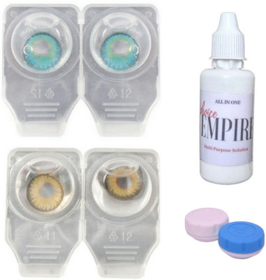 

Choice Empire 2 Pair Zero Power Monthly Contact Lens With Solution - Aqua-Pure Hazzle Color Lens Monthly Contact Lens(0 dioptres, Aqua, Pure Huzzle, Pack of 4)