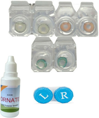 

ORNATE 3 Pair ( Green, Honey, Turquoise ) Zero Power Monthly Contact Lens Monthly Contact Lens(0, Multicolor, Pack of 3)