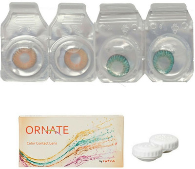ORNATE Honey & Turquoise Colored Contact Lens 2 Pair with case (0 Power) Monthly Contact Lens(0, Honey, Turquoise, Pack of 3)