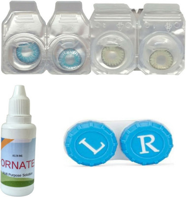 

ORNATE Blue & Green Colored Contact Lens 2 Pair with case and solution (0 Power) Monthly Contact Lens(0, Blue,Green, Pack of 3)
