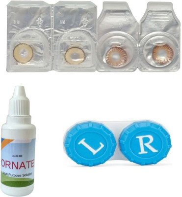 

ORNATE Hazel & Brown Colored Contact Lens 2 Pair with case and solution (0 Power) Monthly Contact Lens(0, Hazel,Brown, Pack of 3)