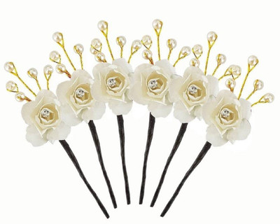 EKAN Flower Hair Juda Pin Hair Accessories For Women And Girls,6 Pcs , White Hair Pin(White)