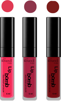 Bonjour Paris Long lasting velvet matte lipstick(Hot pink, wine, brown, 18 ml)