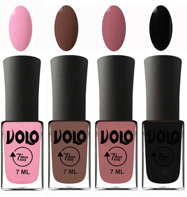 

Volo Ultra Lasting HD Shine Awesome Nail Polish Combo Light Pink, Brown, Chocolate Peach, Black(Pack of 4)