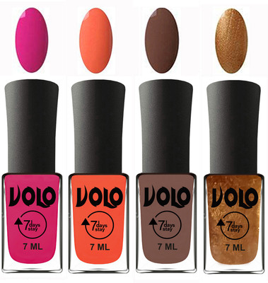 

Volo Ultra Lasting HD Shine Awesome Nail Polish Combo Magnta, Neon Orange, Brown, Metallic Dark Golden(Pack of 4)