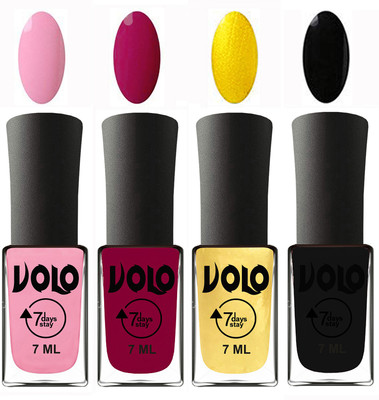 

Volo Ultra Lasting HD Shine Awesome Nail Polish Combo Light Pink, Magnta, Metallic Light Golden, Black(Pack of 4)