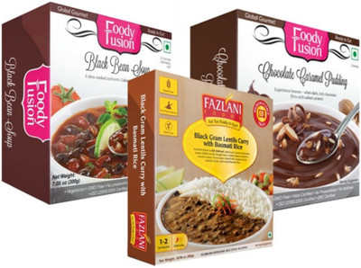 

Fazlani Foods Ready to Eat Black Bean Soup + Black Gram Lentils Curry with Basmati Rice + Chocolate Caramel Pudding 700 g