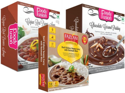 

Fazlani Foods Ready to Eat Cajun Red Beans Soup + Red Kidney Beans Curry with Basmati Rice + Chocolate Caramel Pudding 700 g