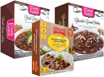 

Fazlani Foods Ready to Eat Black Bean Soup + Red Kidney Beans Curry with Basmati Rice + Chocolate Caramel Pudding 700 g