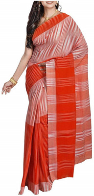 BRISHTI CREATIONS Self Design Ikkat Cotton Blend Saree(Orange)