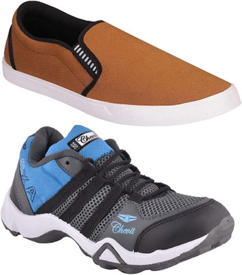 

Chevit Combo Pack of 2 Casual & Sports Shoes (Loafers Shoes) Slip On Sneakers For Men(Multicolor, Tan & grey