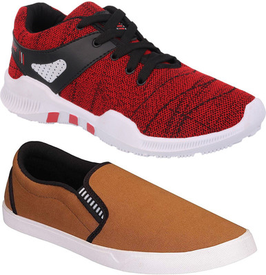 

Chevit Combo Pack of 2 Casual & Sports Shoes (Sneakers Shoes) Running Shoes For Men(Red, Tan
