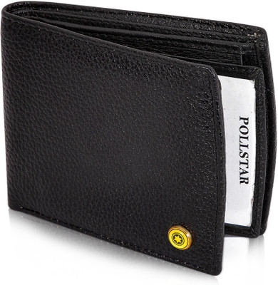 

POLLSTAR Men Black Genuine Leather Wallet(6 Card Slots)