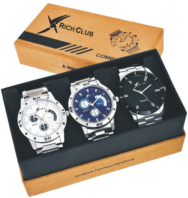

Rich Club Combo Of 3 Metallic Chain Strap Hybrid Watch - For Men