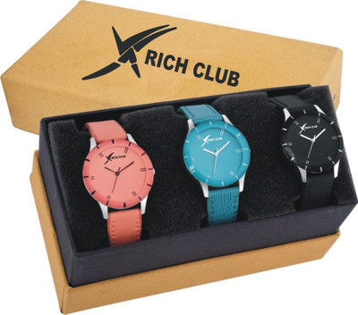 

Rich Club Multi~Colour Leather Strap PartyWear+Casual+Formal Combo Of 3 Watch - For Girls