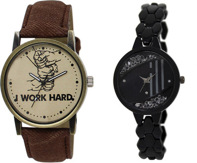 

Shocknshop LR29_221 Designer Analog Leather and Chain Strap Couple Watch - For Men & Women