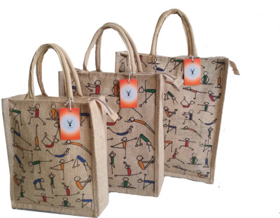 

HideCrusH Natural jute bag set of 3 different size Waterproof Multipurpose Bag(Beige, 5 L)