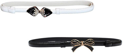 

SRI Women Casual White, Black Genuine Leather Belt, Black;white