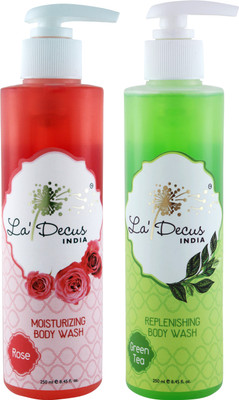 

La'Decus Paraben Free Moisturizing Rose And Replenishing Green Tea Flavours Body Wash For Women And Men Combo Pack of 2 250ml each(500 ml, Pack of 2)