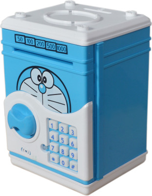 

Craftoy Electronic Piggy Bank ATM Password Lock Money Safe for Coins and Notes Collecting - Doraemon Character Coin Bank(Blue)