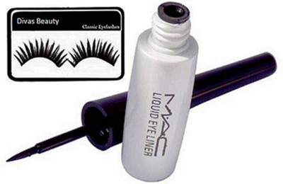 

divas beauty Eyelashes & mac Liquid Eyeliner black(Set of 2)