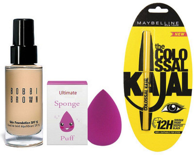 

Ultimate Sponge Puff, Bobbi Brown Skin Liquid Foundation, New York Colossal Black Kajal(Set of 3)