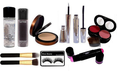 

divas beauty Eyelashes,Mac Moisture Infusion Serum Hydratant 50 ml,Eye pro Makeup Remover,Compact,2 Shade Blusher,Brooke Candy Eyeliner,Mascara,Multiusage Quiktrik Makeup Stick Concealer(Set of 10)