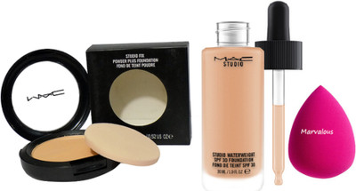 

Marvalous sponge puff , mac studio water weight Liquid Foundation Beige SPF 15 with studio fix powder plus compact(Set of 3)
