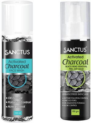 

SANCTUS Activated Charcoal Face Wash & Activated Charcoal Black Head Removal PEEL - OFF Mask Combo (100ml + 100gm)(Set of 2)