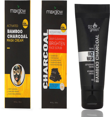 

MAXGLOW CHARCOAL COMBO KIT - MASK, SCRUB & FACE WASH(Set of 3)