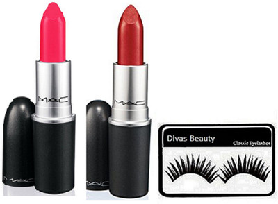 

divas beauty Eyelashes & Mac Matte Finish Lipstick Set of 2(Set of 3)