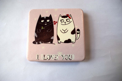 

oramsa Premium Cat Love Designer Printed Compact Mirror - Dual Mirror, Normal and 3x Magnification