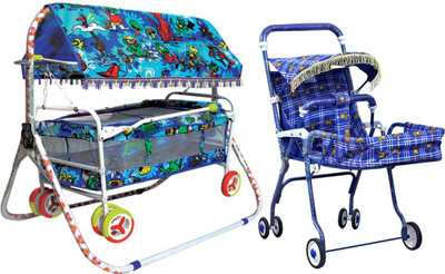 

QUBIFT NEW TRENDY LOOK BABY BASSINET WITH COMFORTABLE BABY PRAM (COMBO PACK)(Blue)