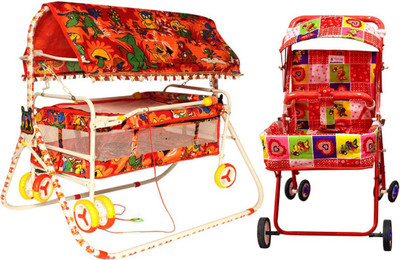 

QUBIFT LATEST TRENDY LOOK BABY BASSINET WITH COMFORTABLE BABY PRAM (COMBO PACK)(Red)