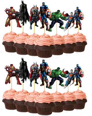 

PARTY PROPZ Multicolor Super Hero Decorative Multicolored Cup Cake Topper 5 cm Set of 14 - 14