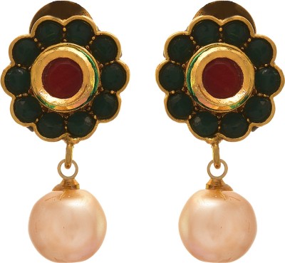 JFL Jewellery for Less JFL - Traditional Ethnic One Gram Gold Plated Stone Earring With Pearls For Women & Girls. Pearl Copper Earring Set