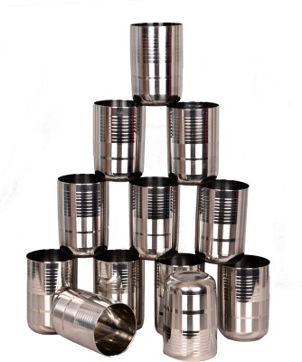 LIMETRO STEEL (Pack of 12) Stainless Steel G5-12 Glass Set Water/Juice Glass(350 ml, Steel, Steel)