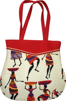 Prayas Hand-held Bag(White, Red), Red;white